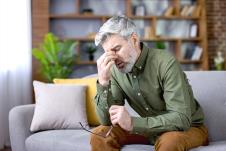 muškarac srednjih godina se drži za glavu kao da oseća umor