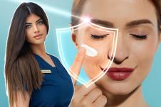 dr Sandra Čađenović/devojka nanosi SPF kremu na lice