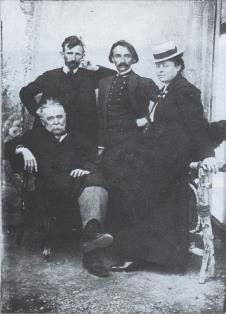Borivoje Stevanović, Kosta Miličević i Nadežda Petrović sa učiteljem Đorđem Krstićem, 1907