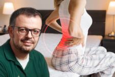 Srđan Anđelkov/žena na ivici kreveta se drži za donji deo leđa, koncept jutarnja ukočenost