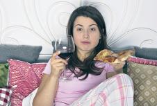 stockphotolonelyeveningofspinsterinbedwithpizzaandwine662474170.jpg