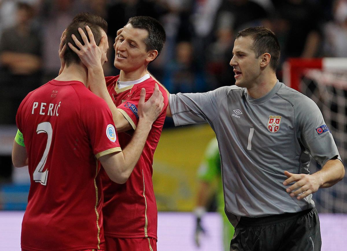 Marko Perić, Miloš Simić i Miodrag Aksentijević u dresu futsal reprezentacije Srbije