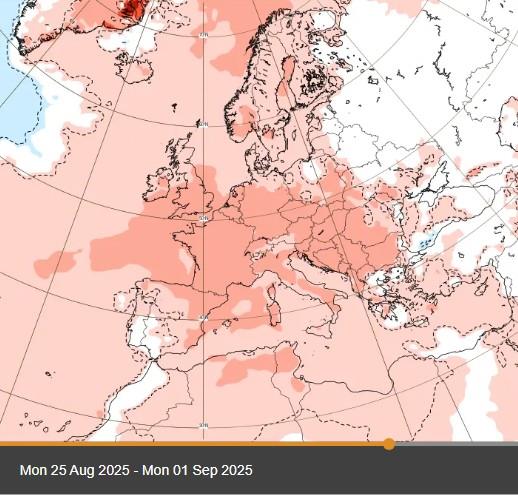 Mape vremena za kraj avgusta 2025.