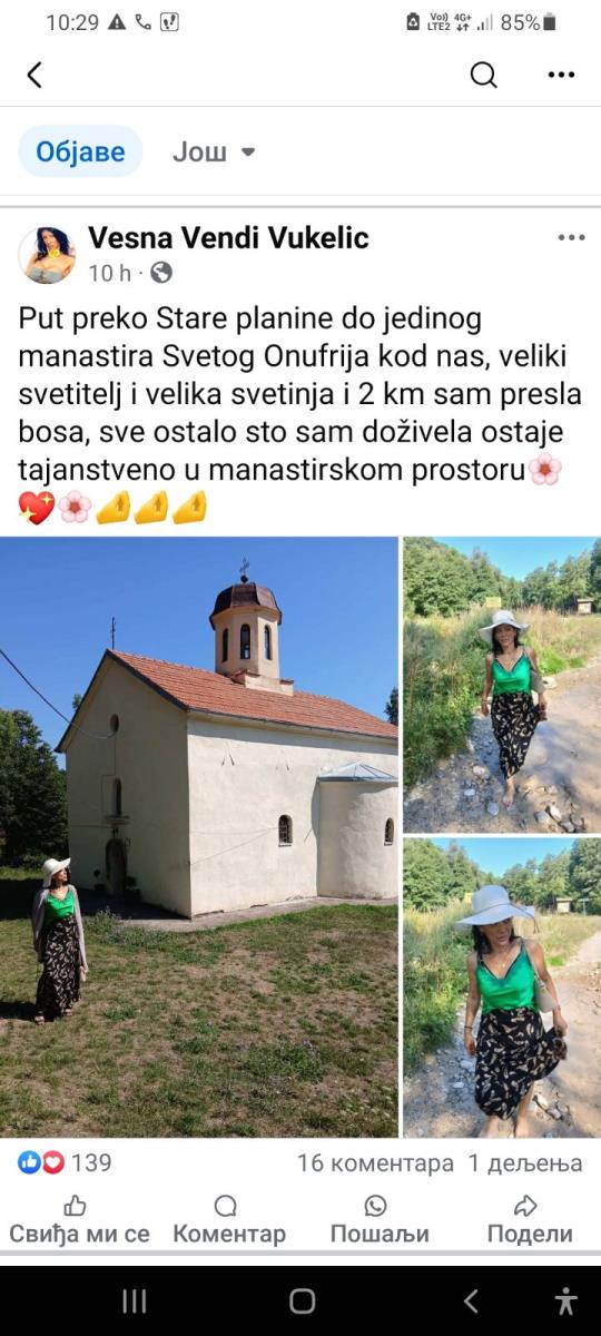Vesna Vukelić Vendi pešačila bosa do manastira