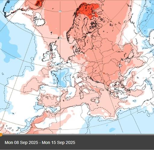 Mapa, vremenska prognoza za drugu nedelju septembra
