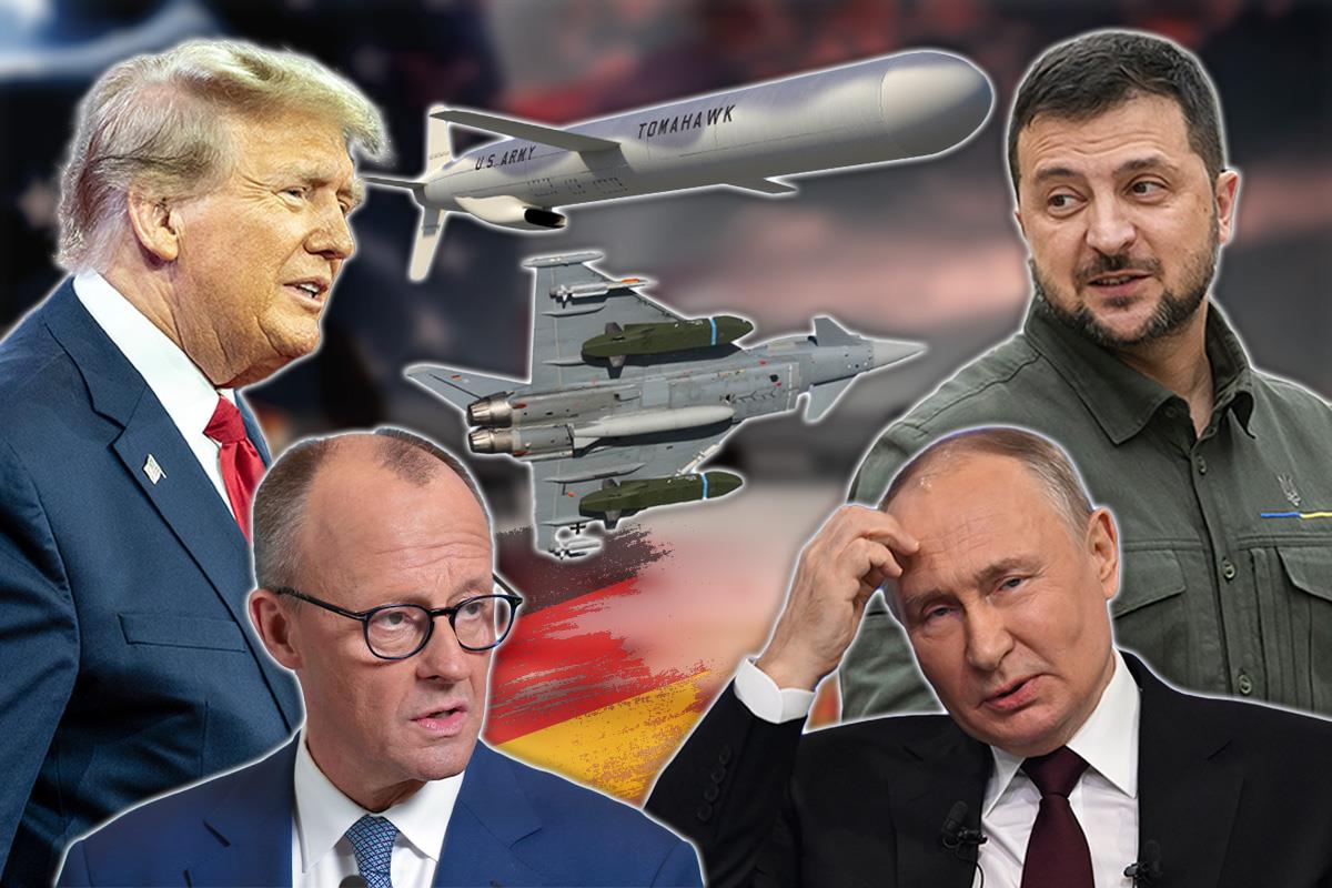 američki predsednik Donald Tramp raketa Tomahavk ukrajinski predsednik Volodimir Zelenski nemački kancelar Fridrih Merc borbeni avion nosi raketu Taurus ruski predsednik Vladimir Putin
