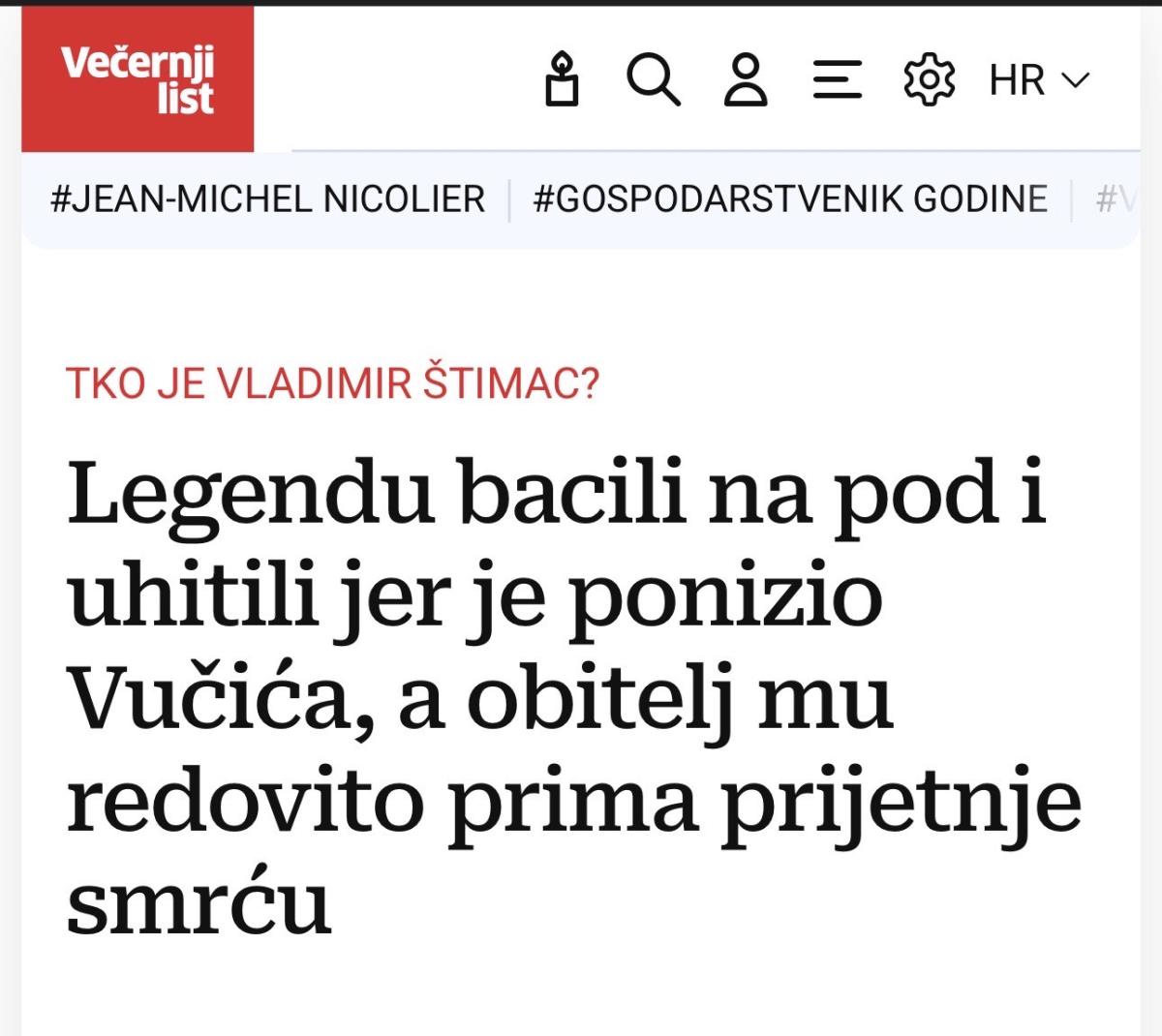 Naslov članka na Večernjem listu
