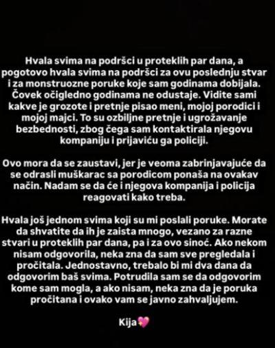 "OVO MORA DA SE ZAUSTAVI" Kija Kockar besna zbog montruoznih poruka i pretnji: Prijaviću ga policiji!