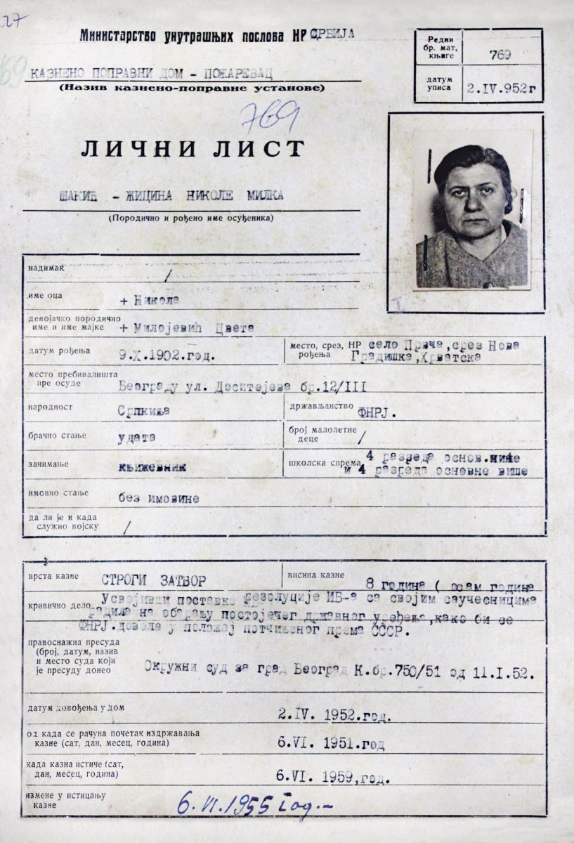 27. Zatvorski list Milke Žicine, Arhiv BiH.JPG
