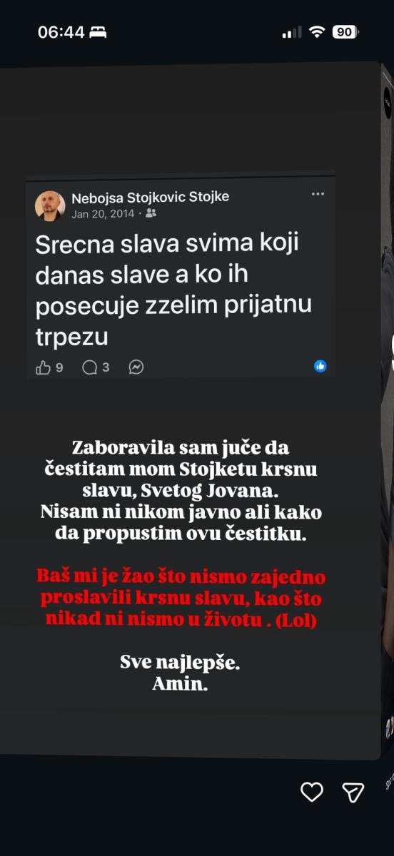 "ČESTITAM STOJKETU KRSNU SLAVU KOJU..." Kija Kockar ne prestaje da pecka bivšu drugaricu Kaću i njenog partnera, novom objavom mu se direktno obratila (FOTO)