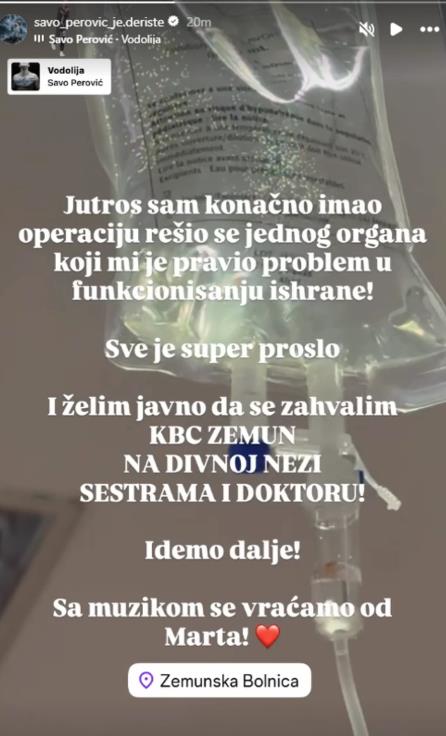 "REŠIO SAM SE ORGANA!" Operisan Savo Perović, pevač u KBC Zemun: Sav u zavojima...