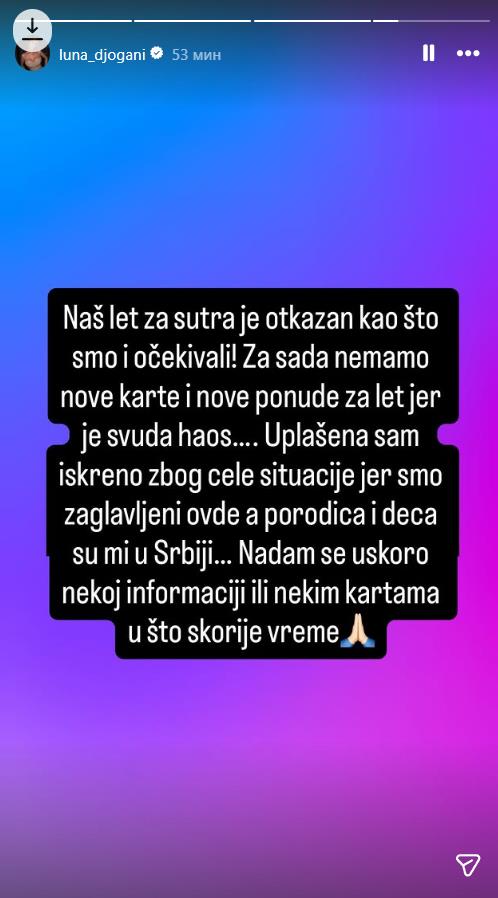 "UPLAŠENA SAM, DECA SU MI U SRBIJI, A MI ZAGLAVLJENI" Otkazan let Lune Đogani i Marka Miljkovića zbog sukoba na Bliskom istoku