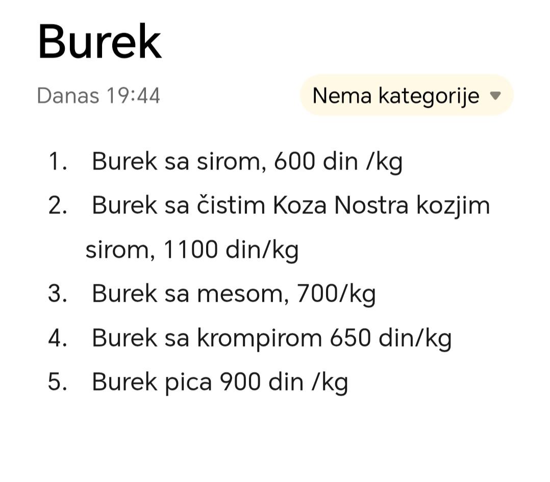 Cenovnik pekarskih proizvoda