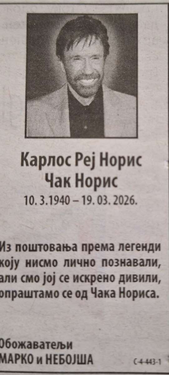 Čitulja za Čaka Norisa