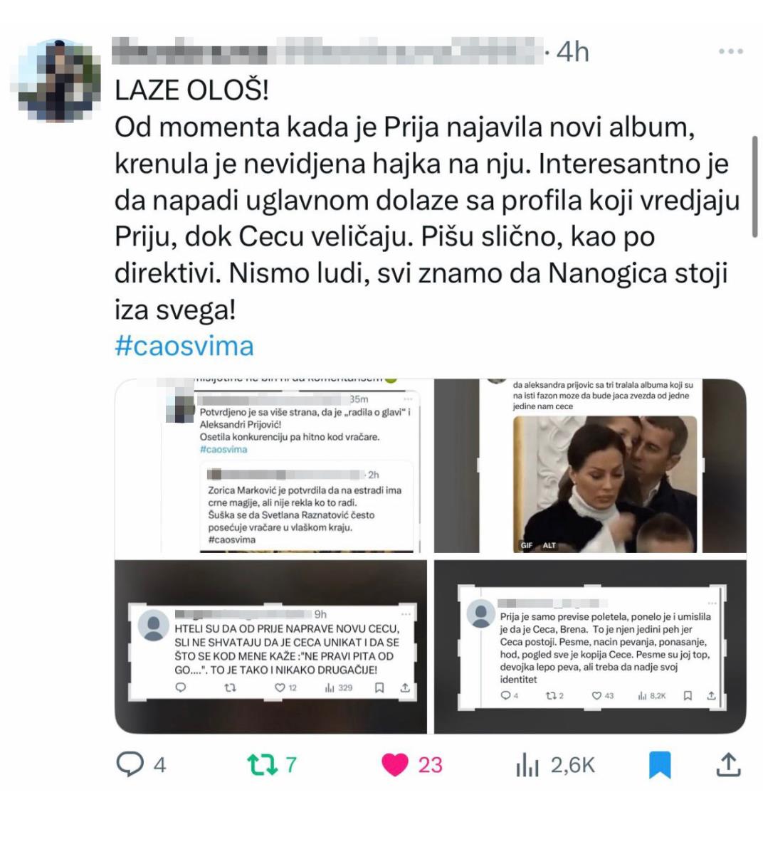 "IZA NAPADA NA PRIJU STOJI CECA" Rat fanova dve pevačice na društvenim mrežama! Pljušte optužbe, Đedović se hitno oglasio, upleo Karleušu