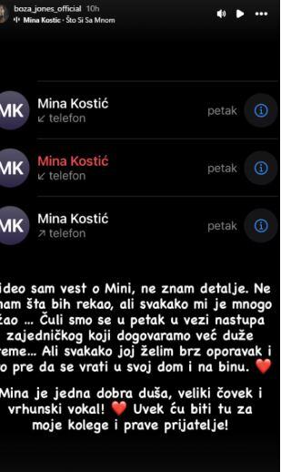 "ČULI SMO SE U PETAK" Pevač bio u kontaktu sa Minom Kostić neposredno pred hospitalizaciju: Ona je jedna dobra duša...