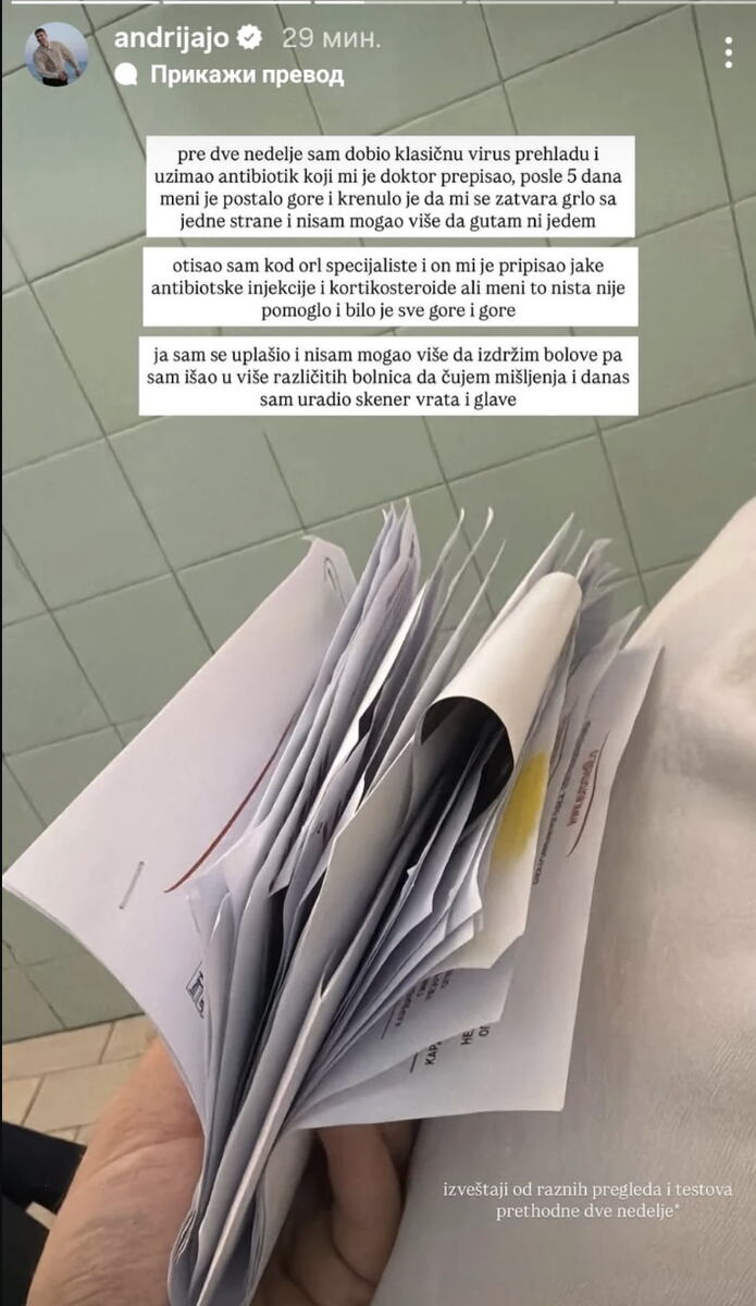 Andrija Jo ima problem sa zdravljem