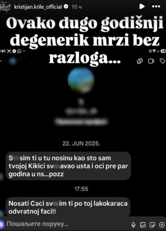 BRUTALAN NAPAD NA KRISTIJANA! Golubović pokazao jezive poruke, spominje se i Kristina... (FOTO)