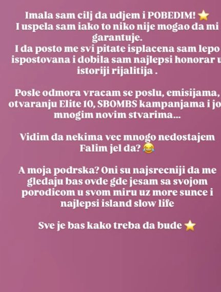 "ISPLAĆENA SAM I LEPO ISPOŠTOVANA" Stanija Dobrojević ušla u lovu i progovorila o Pinku: Dobila sam najlepši honorar u istoriji rijalitija