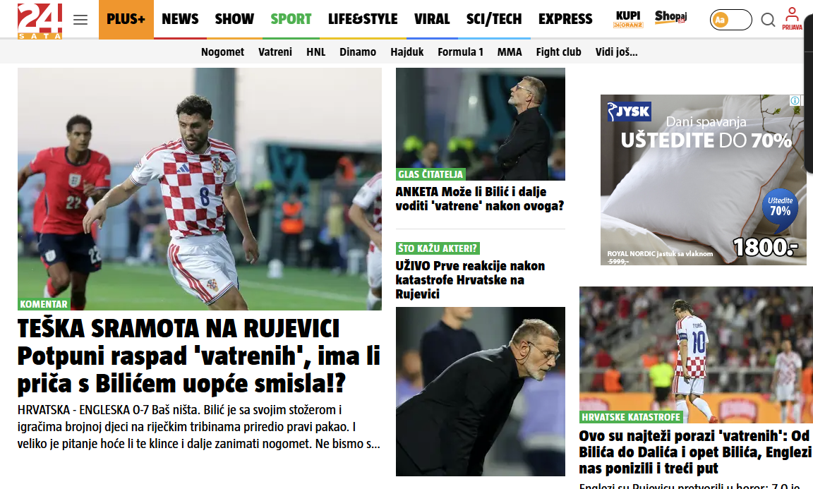 Hrvatska - Engelska, hrvatski mediji