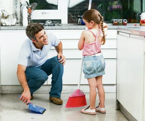 stockphotofatheranddaughtercleaninginthekitchensweepfloorathomemanlittlegirlfamily177352667.jpg