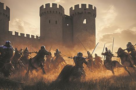 stockphotodrenderingofmedievalwarriorsonacastlesiege2207967897.jpg