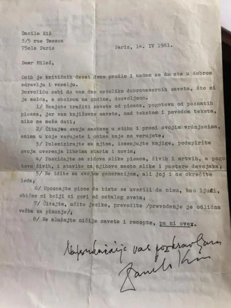 Pismo Danila Kiša meni, pisano davne 1981..jpg