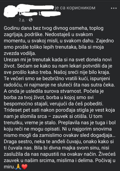 potresna objava sestre preminule porodilje D. L..jpg
