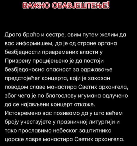 Danici Crnogorčević otkazan koncert na KiM