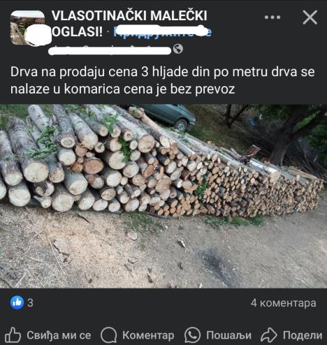 Kubik drva u Vlasotincu košta 3.000 dinara