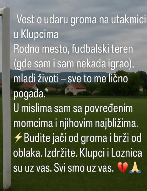 Keba uputio podršku fudbalerima koje je udario grom