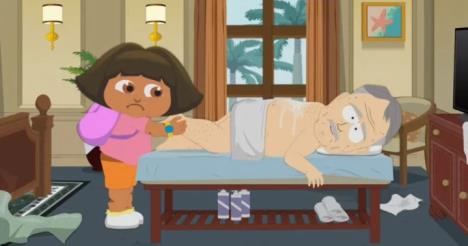 U epizodi South Parka Dora Istraživač masira starije bogate muškarce