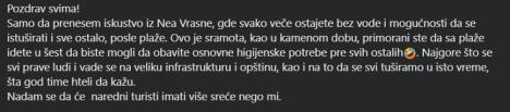 Printscreen poruke sa Fejsbuk grupe Grčka info