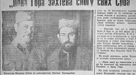 Pavle Đurišić u listu Naše vreme sa Nedićevim ministrom Mihailom Olćanom 1944. godine