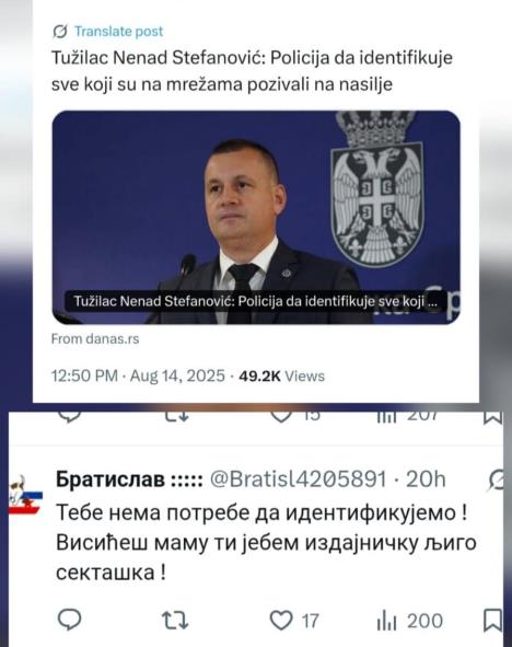 Glavnom tužiocu VJT  u Beogradu Nenadu Stefanoviću upućene pretnje