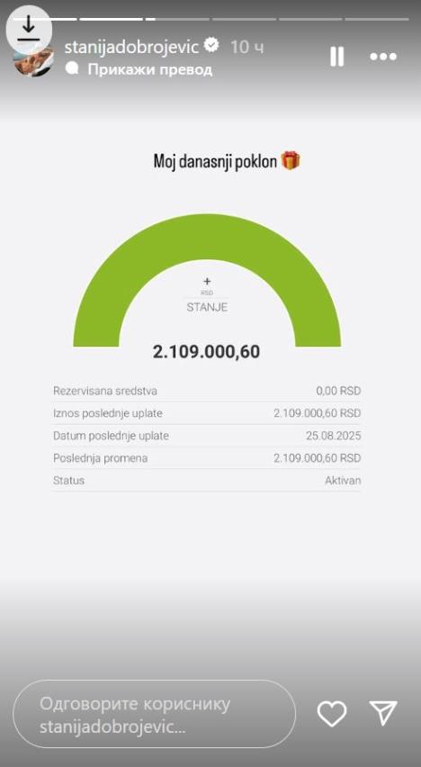 Stanija Dobrojević pokazala uplatu na račun