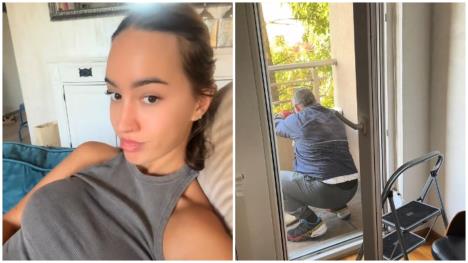 Jana/majstor koji čisti terasu