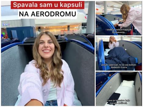 Kapsula za spavanje na aerodromu u Instabulu kolaž sa Milicom Vuković