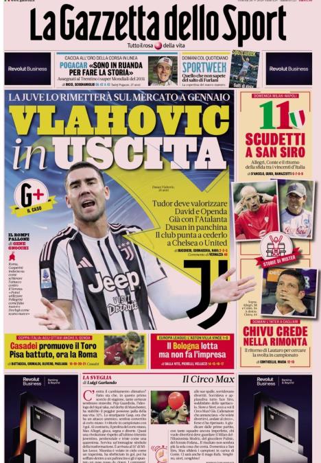 Dušan Vlahović na naslovnoj strani lista Gazeta delo sport