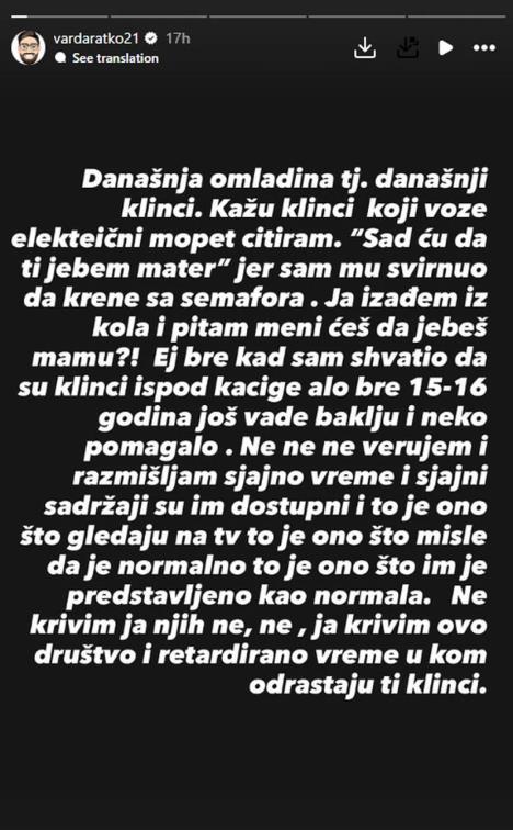 Ratko Varda objava na Instagramu