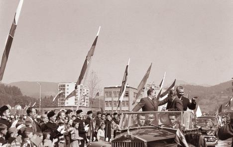 Aleksandar Leka Ranković, Leonid Brežnjev i Miha Marinko prilikom posete Velenju