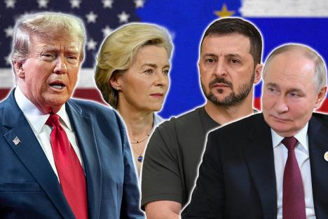 Donald Tramp Ursula von der Lejen Volodimir Zelenski Vladimir Putin