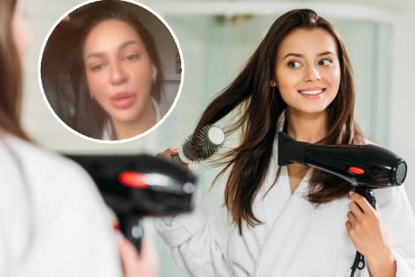 Feniranje, devojka suši kosu fenom