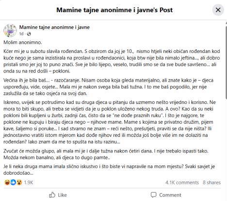 Ispovest majke koja nije zadovoljna rođendanskih poklonima za njenu ćerku.jpg