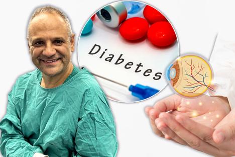 slikovit prikaz poprečnog preseka oka/natpis dijabetes/dr Siniša Babović