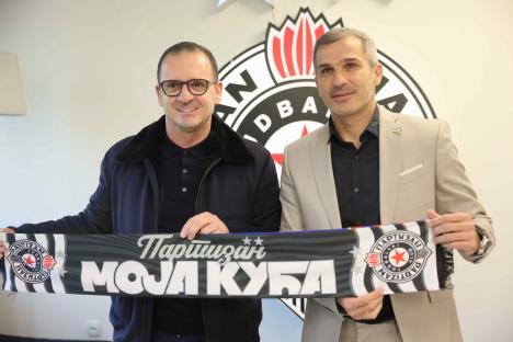 Nenad Stojaković sa Predragom Mijatovićem na promociji kao trener FK Partizan