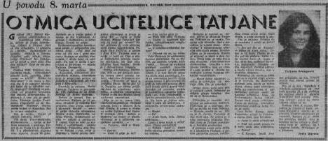 Tatjana Ercegović isečak iz novina