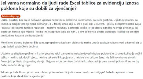 prave tabele posle svadbe sa cenama poklona