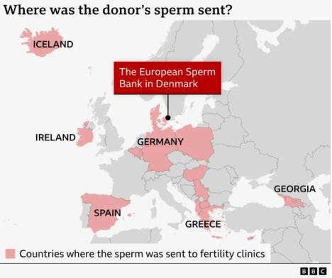 Mapa zemalja gde je poslata sperma sa genskom mutacijom