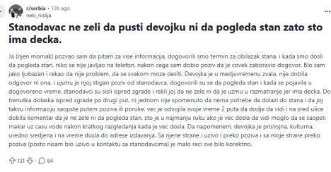 Objava stanodavac ne želi da izdaje stan devojci jer ima dečka